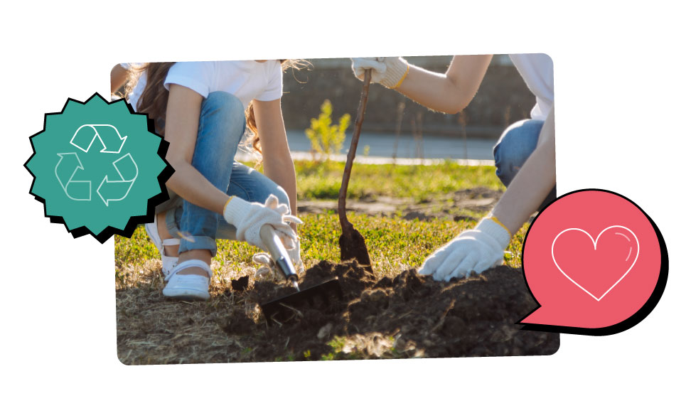 Two people dig a hole in the ground to plant a tree