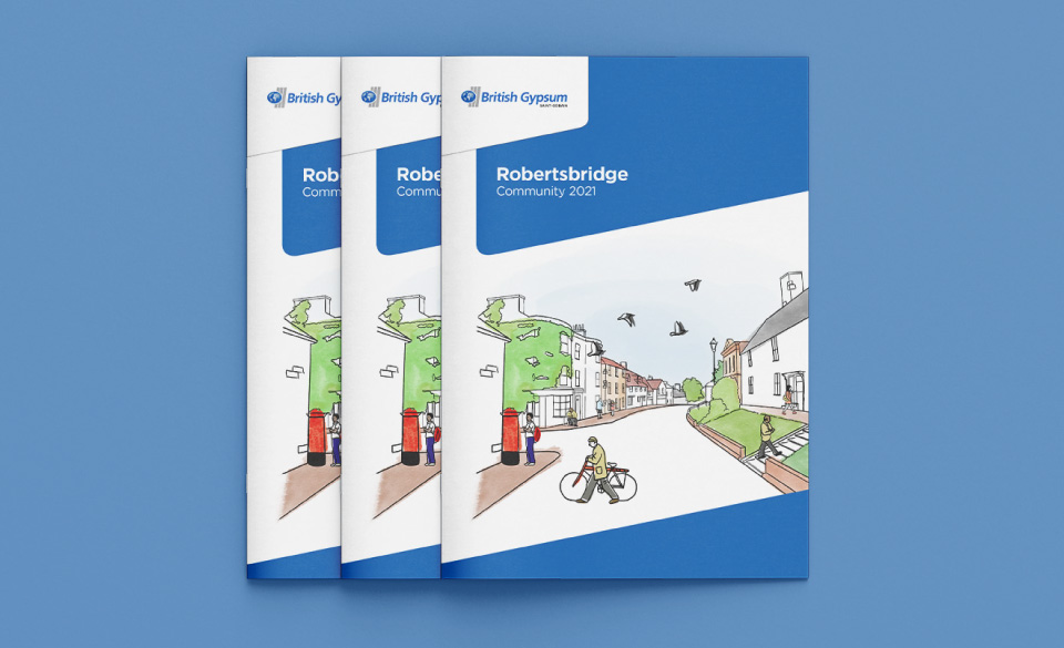 The cover side of 3 of the Robertsbridge Community Stakeholder Guide laid over each other.