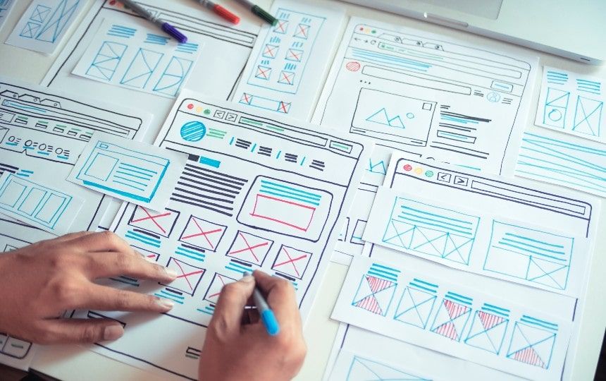 Hand-drawn wire frames for UX/UI design
