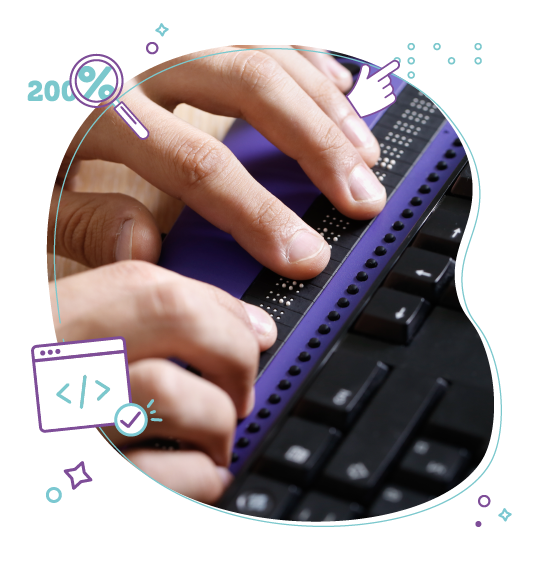 A disabled website user using a braille keyboard