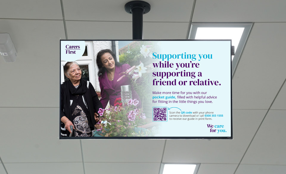 A campaign branded design for digital screen in waiting rooms and receptions.