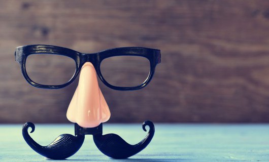 A joke disguise consisting of plastic glasses connected to a plastic nose and moustache.