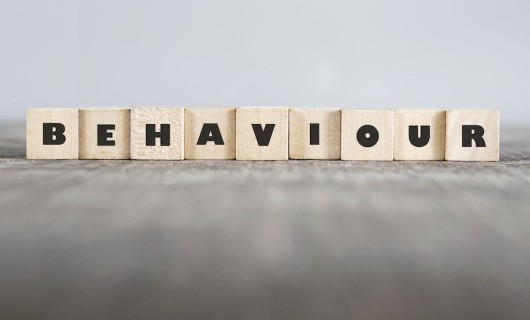 A line of wooden cubes with letters on them that spell out 'behaviour'.