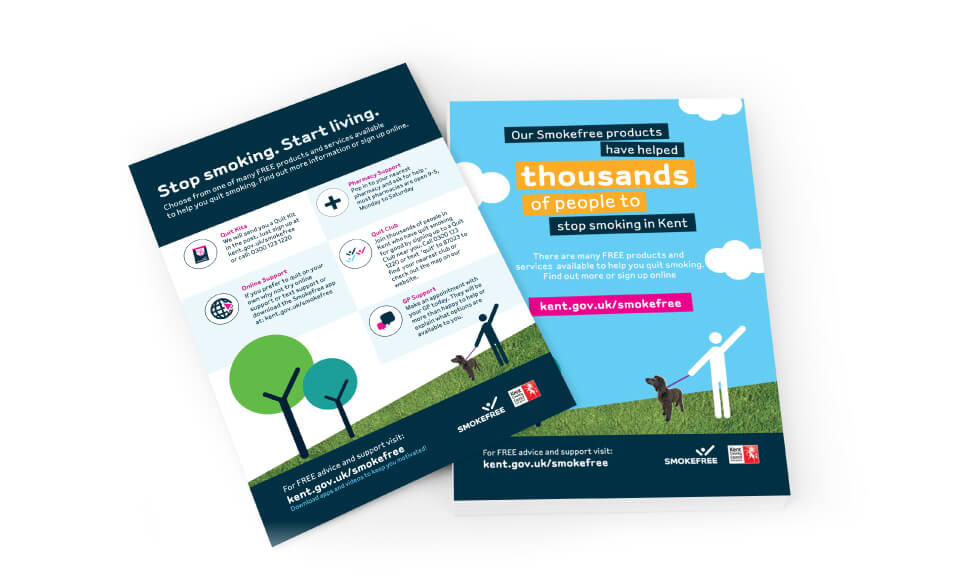 A5 flyer design, front and back, for Kent Smoke free campaign.