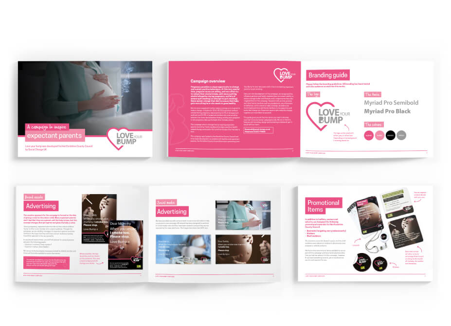 Image of page spreads for the Love Your Bump campaign guide.