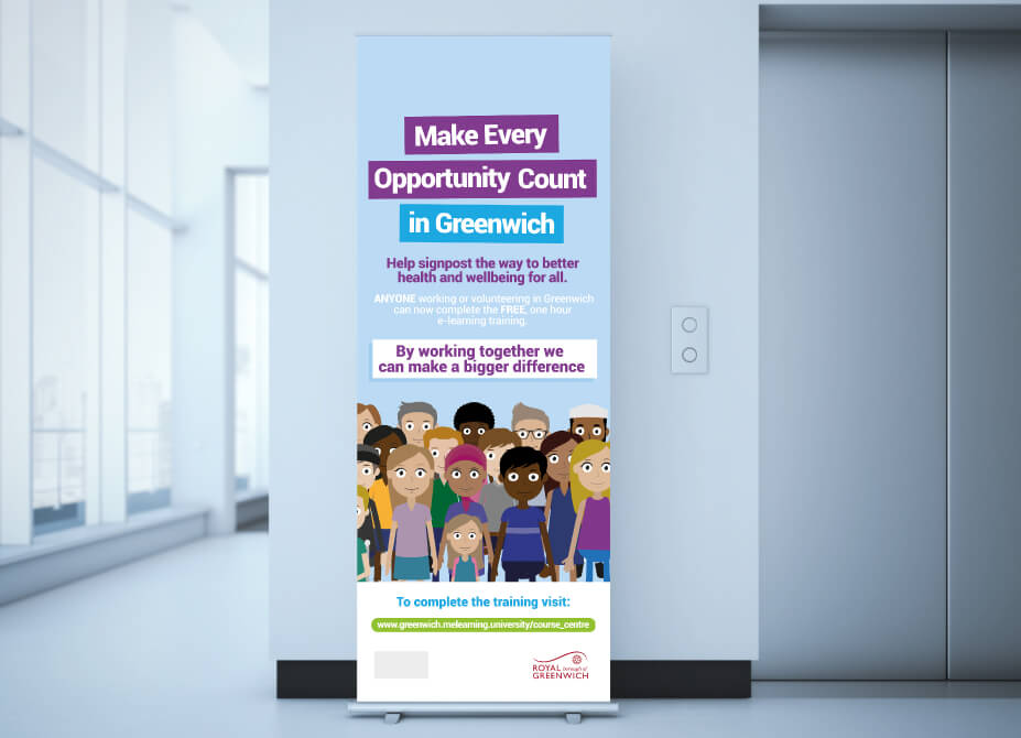 Roller banner design for the Make Every Contact Count campaign, in an office foyer.