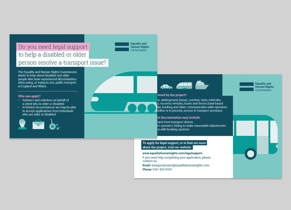 The front and back of a flyer for those seeking legal advice regarding a transport issue.