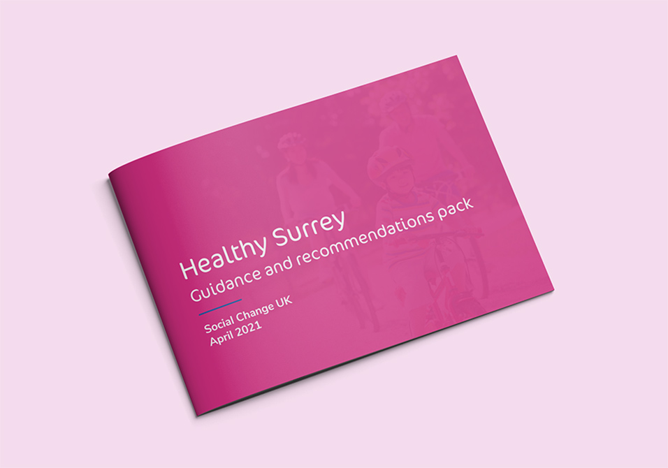 The front cover of the Healthy Surrey Guidance and Recommendations report
