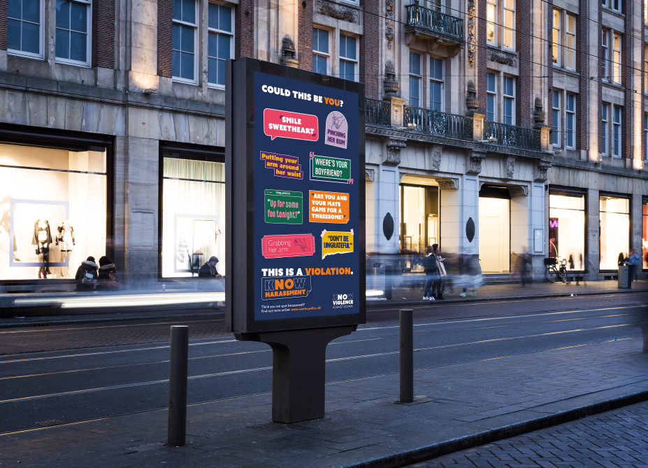 Violence against women & girls-bus stop sign in the street