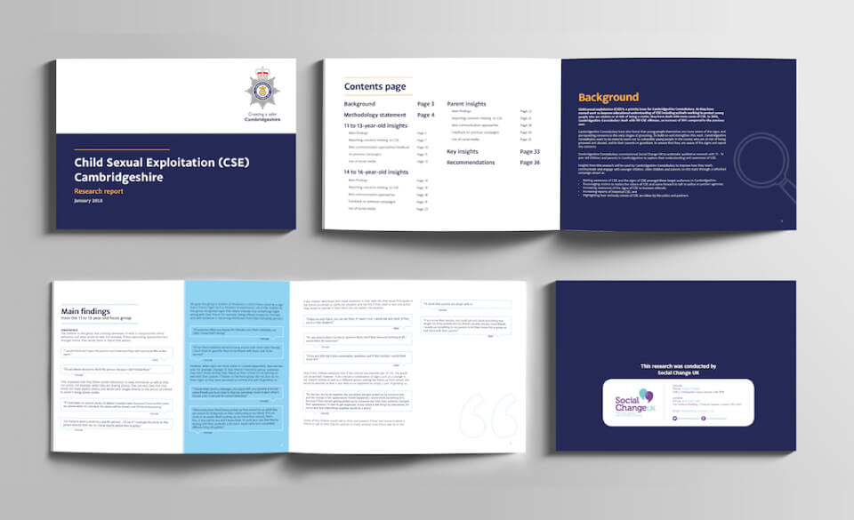 Page spreads from the Child Sexual Exploitation evaluation report.
