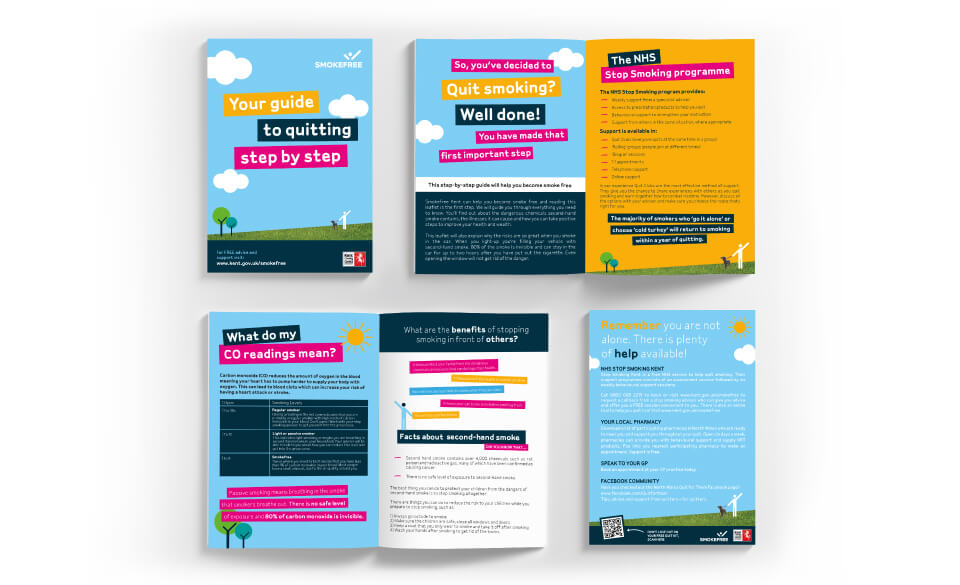 Mock up image of page spreads for the Kent Smoke free campaign leaflet.