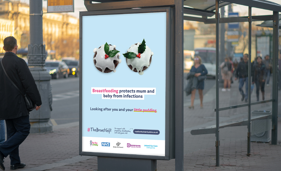 Outdoor advertising for the Christmas campaign at a bus stop.