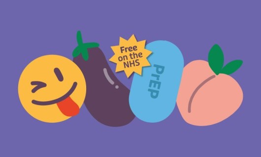 A collection of colourful emoji, PrEP pill and fruit illustrations used across the campaign assets.