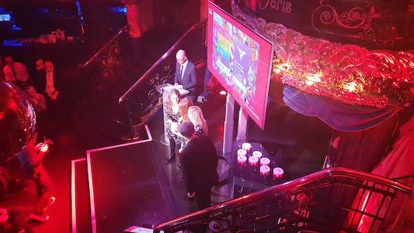 An overhead view of the Social Change UK team collecting the award.